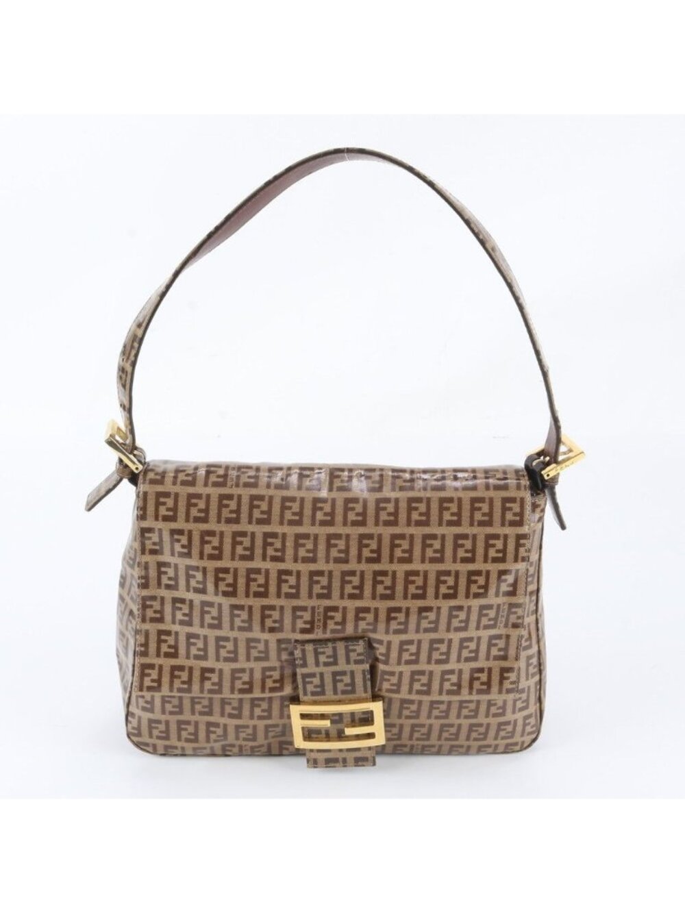 Fendi Zucchino Mamma Bucket Baguette FF Leather Shoulder Bag